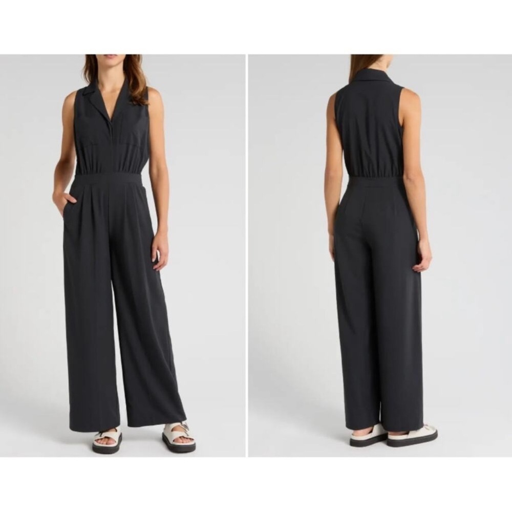 Nwot Rhone Mirage Collared Wide Leg Sleeveless Casual Black Jumpsuit Sz 12